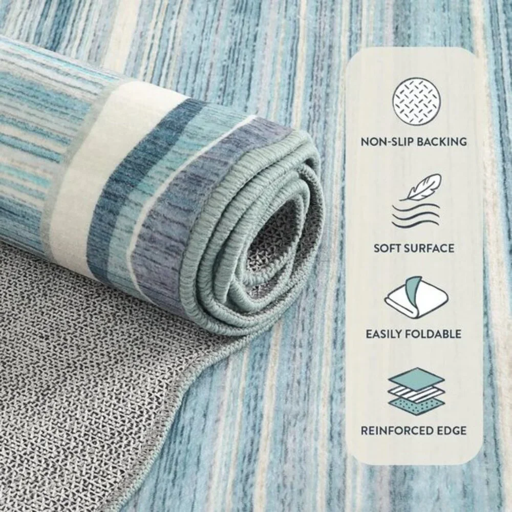 New 5x7 Blue Scalloped Rug, Washable, Non-Slip, Soft Modern Carpet for Bedroom